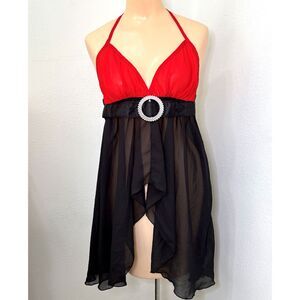 Womens Chiffon Babydoll Nightgown Large Lingerie Asymmetrical Black Intimates